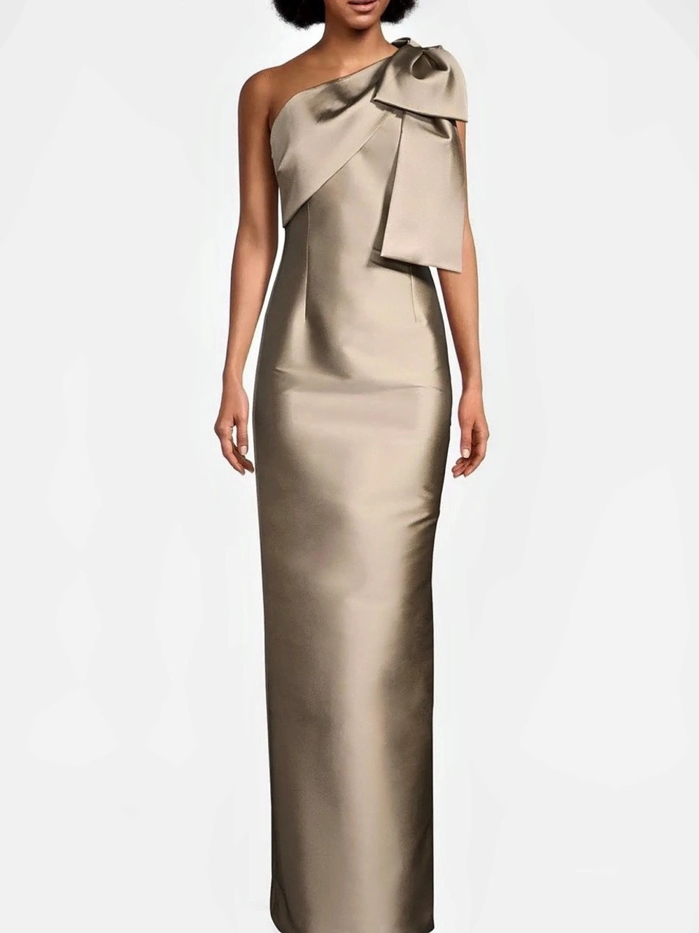 Sachin & Babi Bonnie Satin One-Shoulder Gown Taupe Size 0